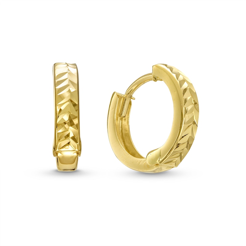 Chevron Diamond-Cut 12.0mm Huggie Hoop Earrings in 10K Gold|Peoples Jewellers