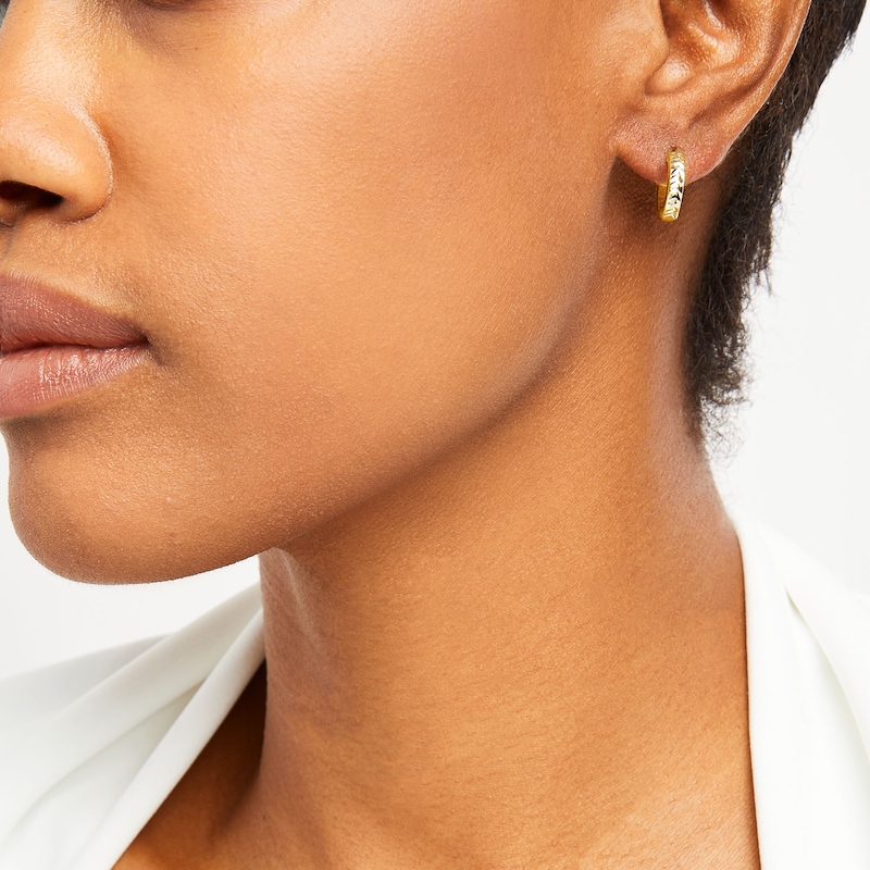 Main Image 2 of Chevron Diamond-Cut 12.0mm Huggie Hoop Earrings in 10K Gold