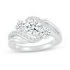White Lab-Created Sapphire Three Stone Slant Bypass Rolling Wave Ring in 10K White Gold