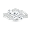 White Lab-Created Sapphire Three Stone Slant Bypass Rolling Wave Ring in 10K White Gold