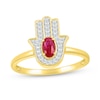 Thumbnail Image 0 of Oval Lab-Created Ruby and White Lab-Created Sapphire Hamsa Ring in 10K Gold