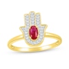 Oval Lab-Created Ruby and White Lab-Created Sapphire Hamsa Ring in 10K Gold