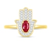Oval Lab-Created Ruby and White Lab-Created Sapphire Hamsa Ring in 10K Gold