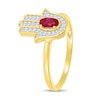 Oval Lab-Created Ruby and White Lab-Created Sapphire Hamsa Ring in 10K Gold