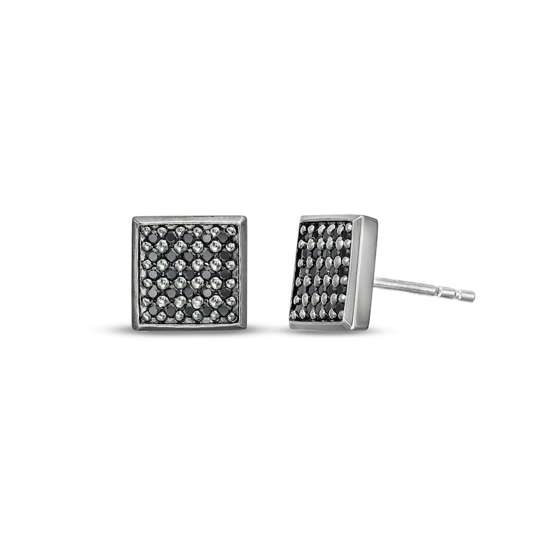 Men's 0.33 CT. T.W. Black Multi-Diamond Square Stud Earrings in Sterling Silver with Black Rhodium