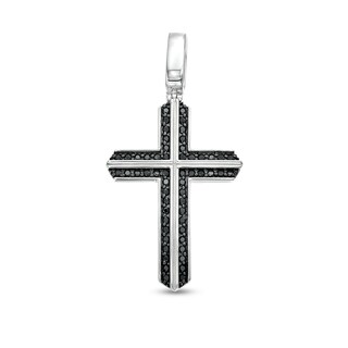 Men's 0.75 CT. T.W. Black Diamond Edge Cross Charm in Sterling Silver