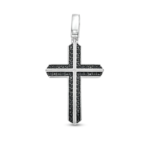 Men's 0.75 CT. T.W. Black Diamond Edge Cross Charm in Sterling Silver