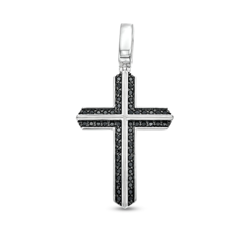 Men's 0.75 CT. T.W. Black Diamond Edge Cross Charm in Sterling Silver
