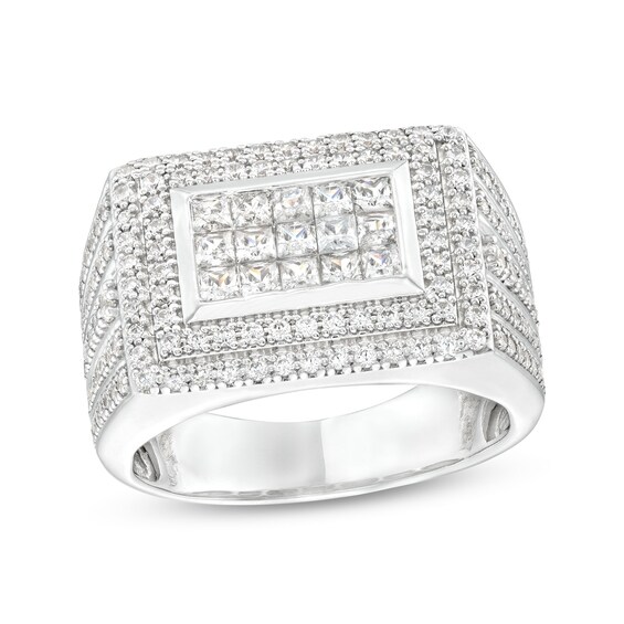 Men's 2.00 CT. T.W. Multi-Diamond Edge Rectangle Top Ring in 10K White Gold
