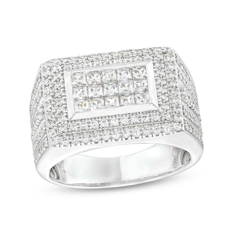 Men's 2.00 CT. T.W. Multi-Diamond Edge Rectangle Top Ring in 10K White ...