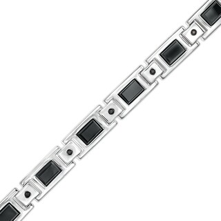 Men's Baguette Onyx and 0.25 CT. T.W. Black Diamond Link Bracelet in Sterling Silver - 8.5"