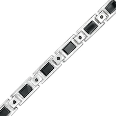 Men's Baguette Onyx and 0.25 CT. T.W. Black Diamond Link Bracelet in Sterling Silver - 8.5"