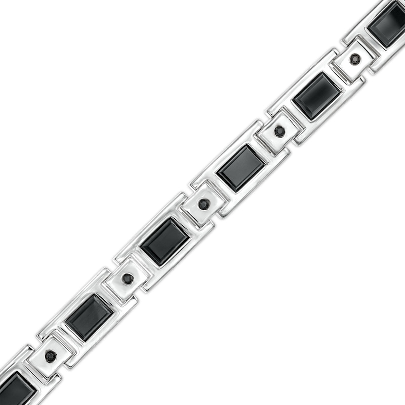 Men's Baguette Onyx and 0.25 CT. T.W. Black Diamond Link Bracelet in Sterling Silver - 8.5"|Peoples Jewellers