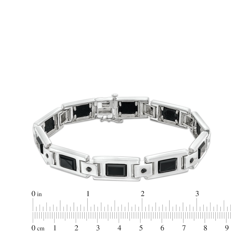 Men's Baguette Onyx and 0.25 CT. T.W. Black Diamond Link Bracelet in Sterling Silver - 8.5"|Peoples Jewellers