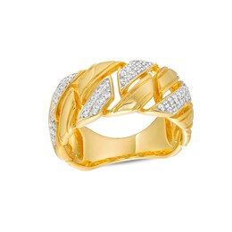 Men's 0.25 CT. T.W. Diamond Squared Curb Chain Ring in 10K Gold