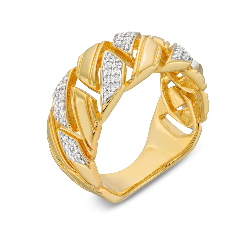 Men's 0.25 CT. T.W. Diamond Squared Curb Chain Ring in 10K Gold|Peoples Jewellers