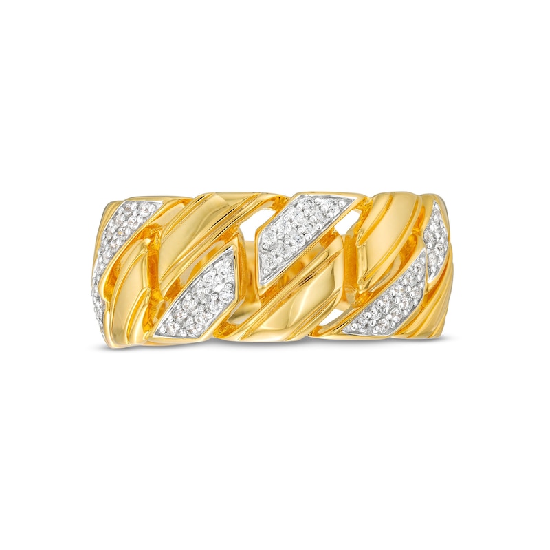 Men's 0.25 CT. T.W. Diamond Squared Curb Chain Ring in 10K Gold