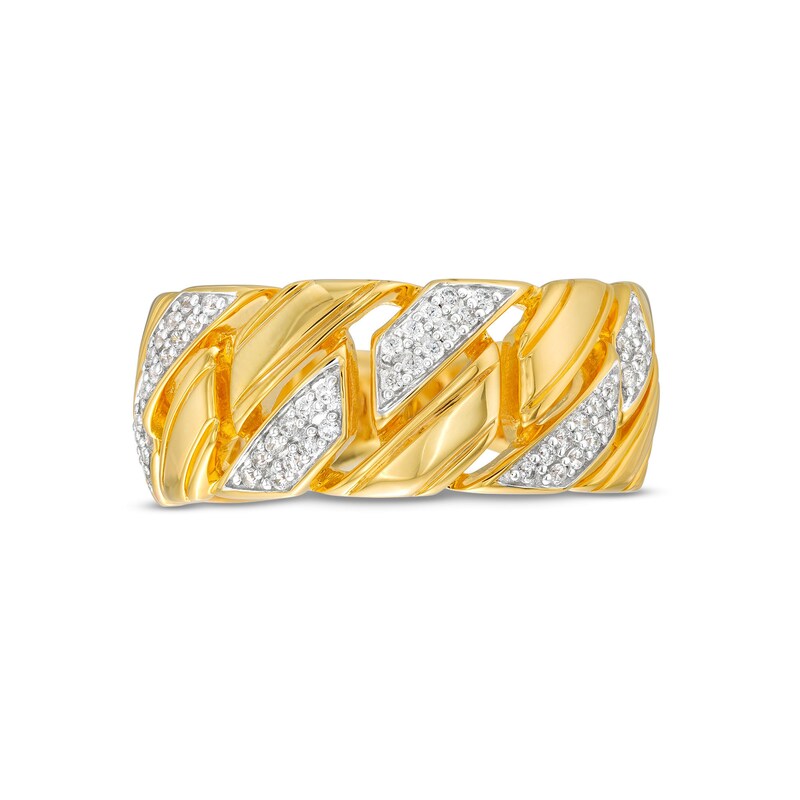 Men's 0.25 CT. T.W. Diamond Squared Curb Chain Ring in 10K Gold|Peoples Jewellers