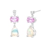 Thumbnail Image 1 of Pear-Shaped Opal, Oval Pink Sapphire and White Topaz Dangle Drop Earrings in Sterling Silver
