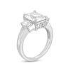 Thumbnail Image 2 of Emerald-Cut White Lab-Created Sapphire Three Stone Ring in Sterling Silver