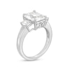 Thumbnail Image 3 of Emerald-Cut White Lab-Created Sapphire Three Stone Ring in Sterling Silver