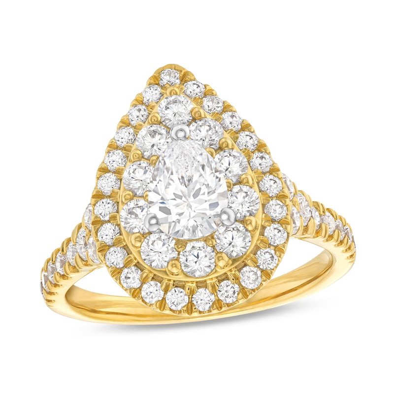 Main Image 1 of 1.75 CT. T.W. Canadian Certified Pear-Shaped Diamond Teardrop Frame Engagement Ring in 14K Gold (I/I1)