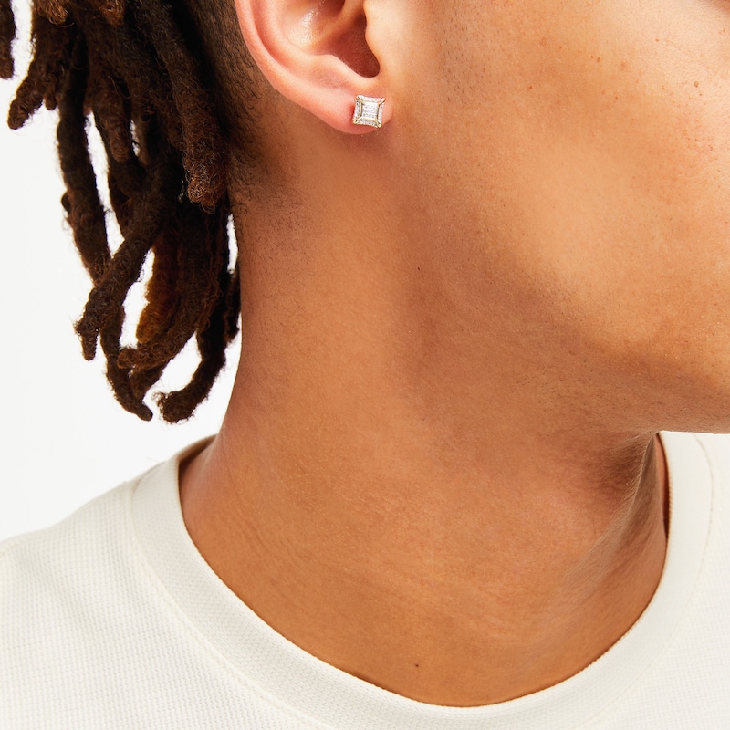 Men's 0.145 CT. T.W. Multi-Diamond Puffed Square Stud Earrings in 10K Gold