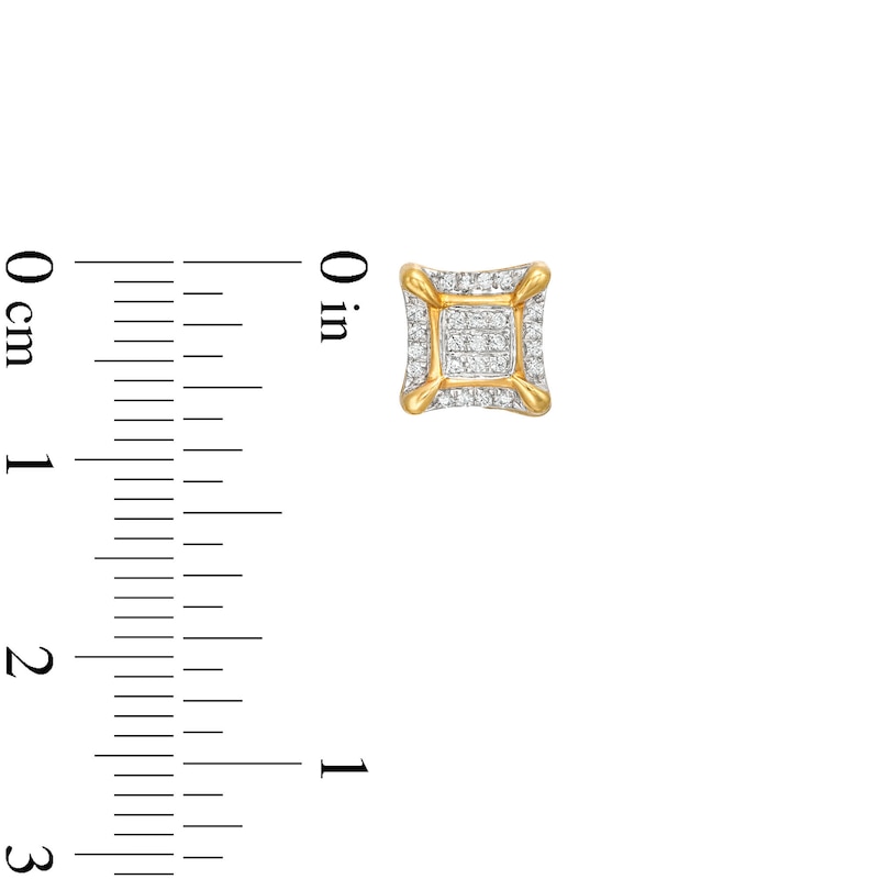 Main Image 3 of 0.145 CT. T.W. Multi-Diamond Puffed Square Stud Earrings in 10K Gold