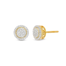 0.23 CT. T.W. Multi-Diamond Puffed Round Stud Earrings in 10K Gold