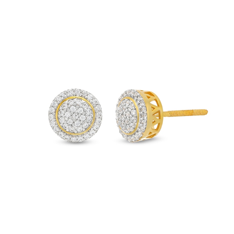 Men's 0.23 CT. T.W. Multi-Diamond Puffed Round Stud Earrings in 10K Gold