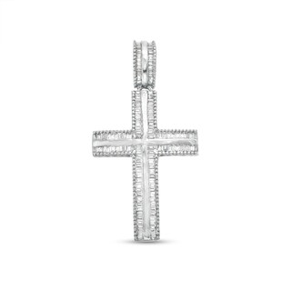 Men's 0.45 CT. T.W. Baguette Diamond Textured Edge Cross Charm in 10K White Gold