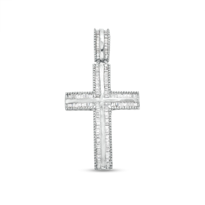 Men's 0.45 CT. T.W. Baguette Diamond Textured Edge Cross Charm in 10K White Gold|Peoples Jewellers