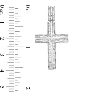 Men's 0.45 CT. T.W. Baguette Diamond Textured Edge Cross Charm in 10K White Gold
