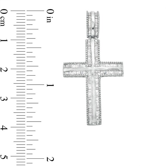 Men's 0.45 CT. T.W. Baguette Diamond Textured Edge Cross Charm in 10K White Gold