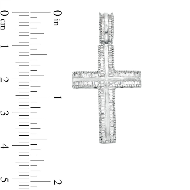 Men's 0.45 CT. T.W. Baguette Diamond Textured Edge Cross Charm in 10K White Gold