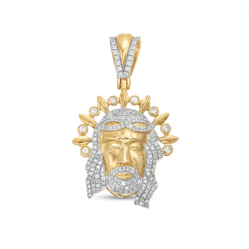 Men's 0.45 CT. T.W. Diamond Jesus with Crown Charm in 10K Gold