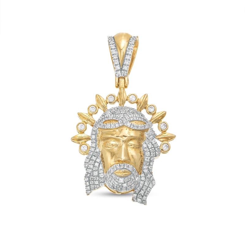 Men's 0.45 CT. T.W. Diamond Jesus with Crown Charm in 10K Gold|Peoples Jewellers