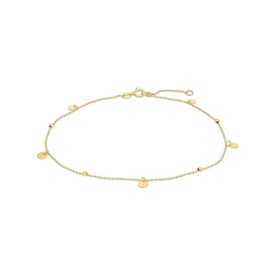 Brilliance Bead and Disc Dangle Station Anklet in 10K Gold - 10"