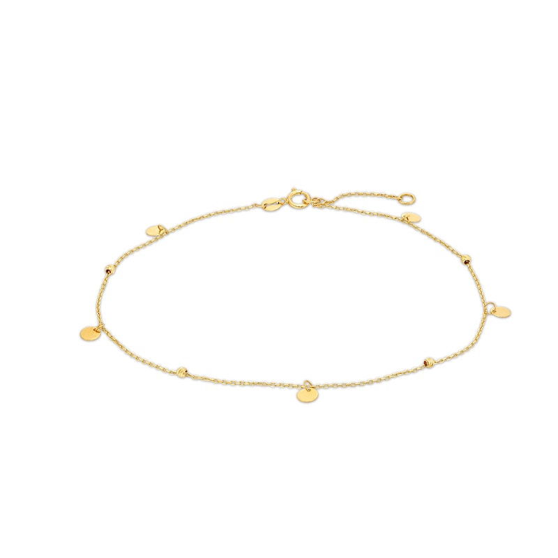 Brilliance Bead and Disc Dangle Station Anklet in 10K Gold - 10"|Peoples Jewellers