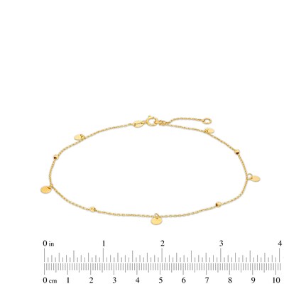Brilliance Bead and Disc Dangle Station Anklet in 10K Gold - 10"