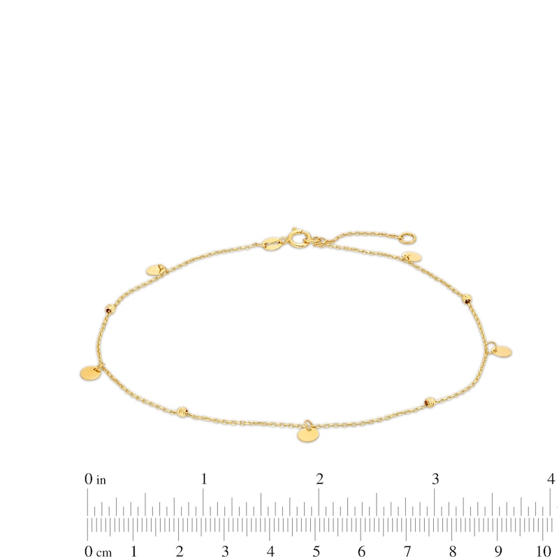Main Image 4 of Brilliance Bead and Disc Dangle Station Anklet in 10K Gold - 10"