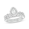 Thumbnail Image 1 of 0.70 CT. T.W. Pear-Shaped Diamond Frame Vintage-Style Bridal Set in 14K White Gold (I/SI2)