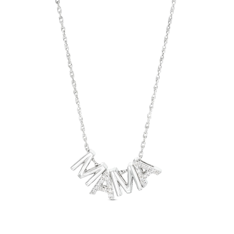 Main Image 1 of 0.065 CT. T.W. Diamond "M A M A" Charm Necklace in Sterling Silver