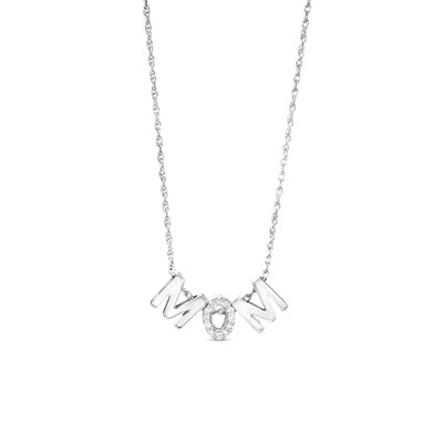 0.04 CT. T.W. Diamond "M O M" Charm Necklace in Sterling Silver