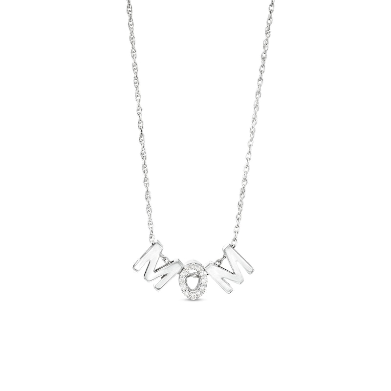 0.04 CT. T.W. Diamond "M O M" Charm Necklace in Sterling Silver