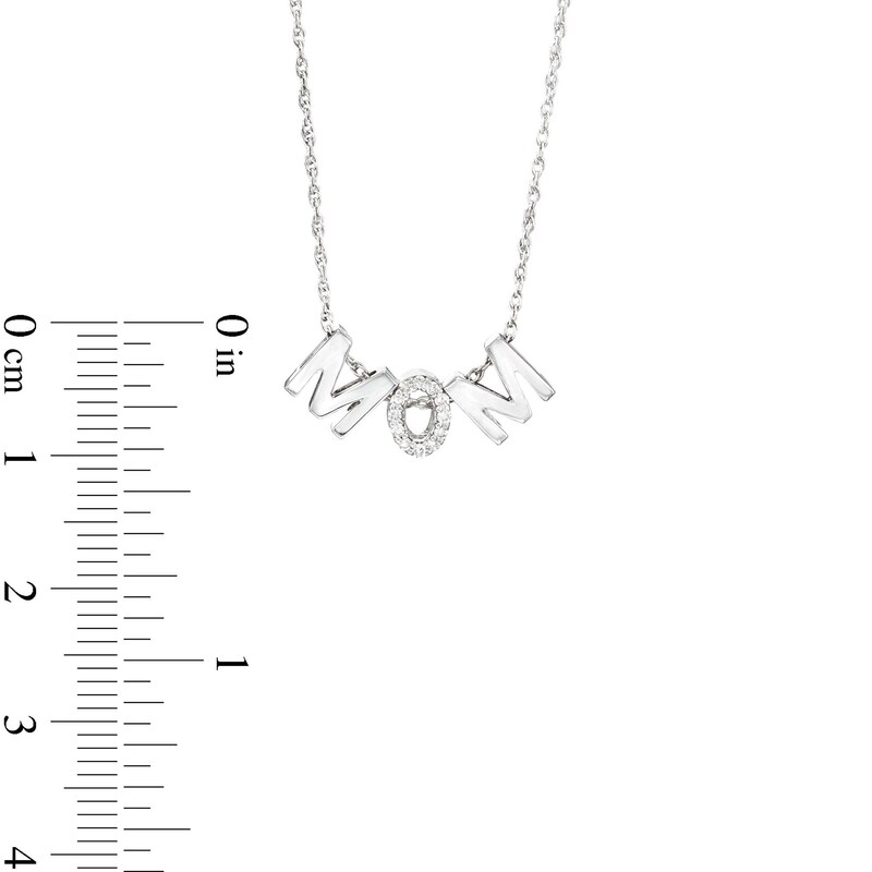 0.04 CT. T.W. Diamond "M O M" Charm Necklace in Sterling Silver