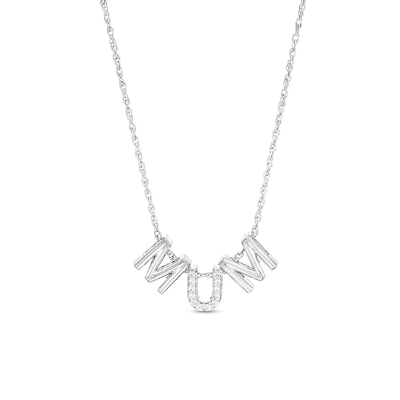 0.04 CT. T.w. Diamond "M U M" Charm Necklace in Sterling Silver