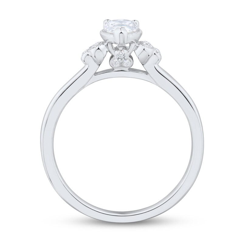 0.45 CT. T.W. Pear-Shaped Diamond Tri-Sides Vintage-Style Engagement Ring 14K White Gold (I/I1)