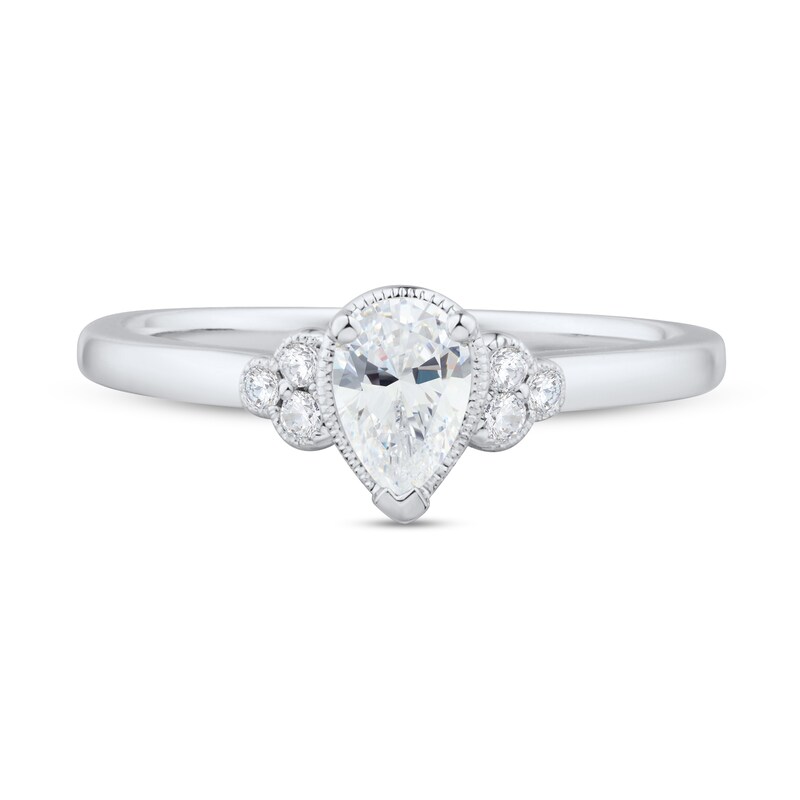 0.45 CT. T.W. Pear-Shaped Diamond Tri-Sides Vintage-Style Engagement Ring 14K White Gold (I/I1)