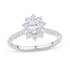 Thumbnail Image 1 of 0.75 CT. T.W. Oval Diamond Sunburst Frame Vintage-Style Engagement Ring in 14K White Gold (I/I1)